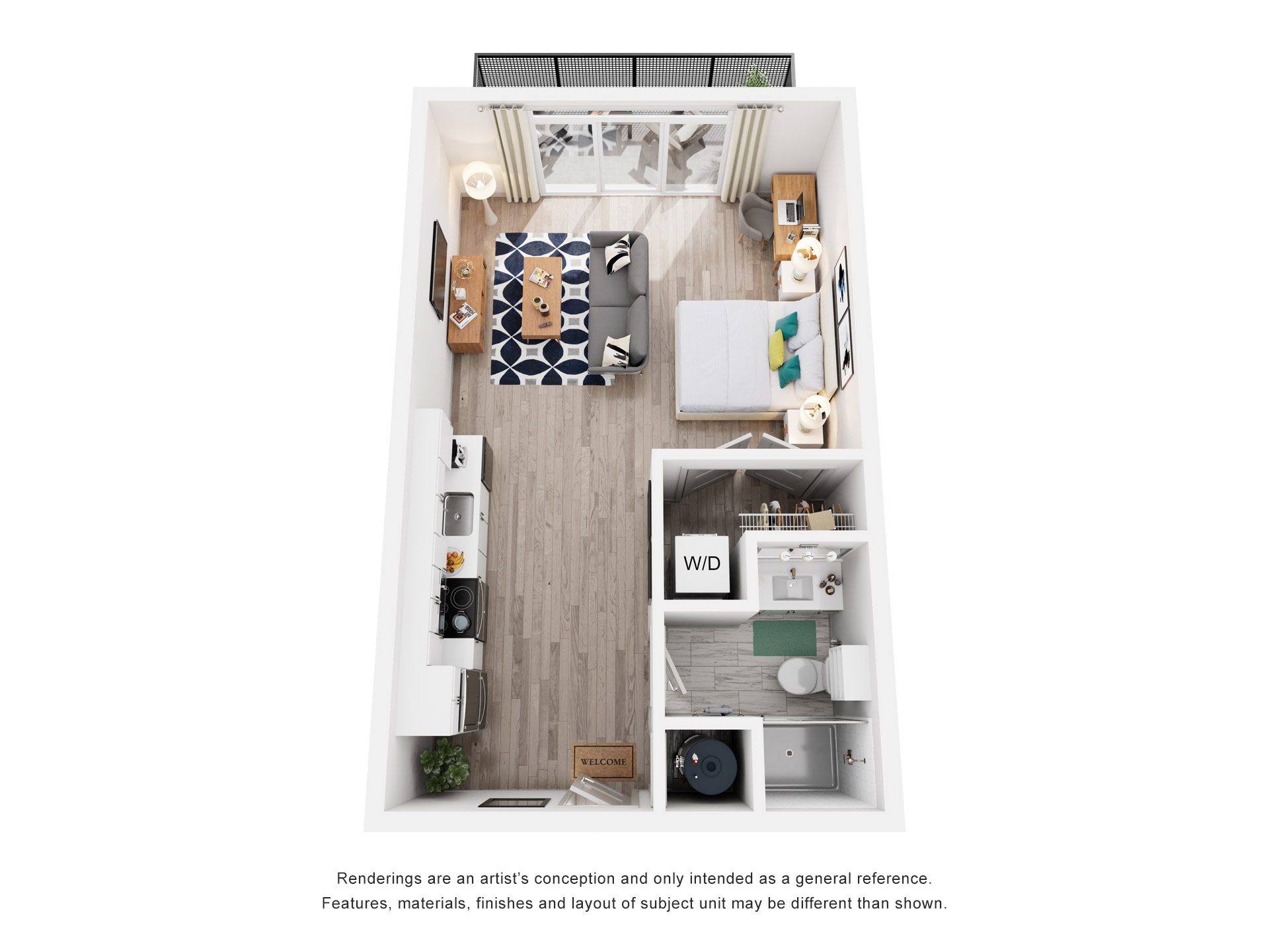 Floor plan for studio, 1 bath, 468 sqft